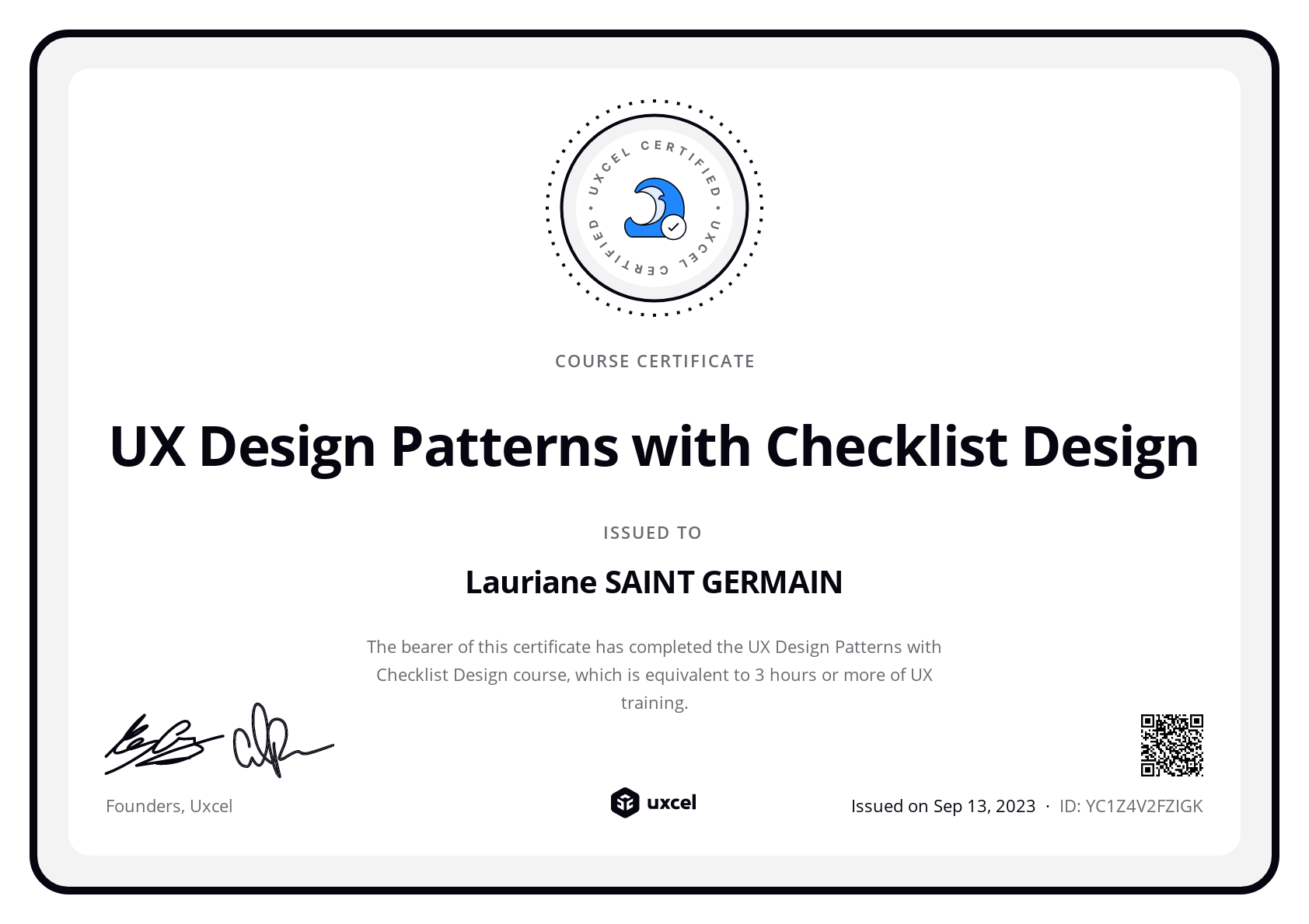 Lauriane SAINT GERMAIN's certificate